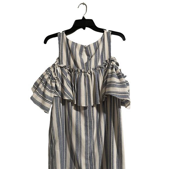 Gianni Bini Women's Medium Blue White Striped Off Shoulder Ruffle Mini Dress - Picture 10 of 13